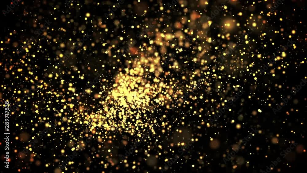 Poster gold glowing particles flow in viscous liquid and bright glisten. science fiction. 4k 3d sci-fi back