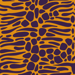 Trendy mix animal skin print zebra giraffe safari africa seamless pattern. Smooth paving stone forms. Stripes and oval shapes. Abstract geometric background. Vector design for fabric, textile. 