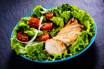 Caesar salad on stone table