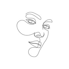 One line girl or woman portrait design. Hand drawn minimalism style vector illustration