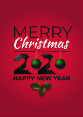 Merry christmas and Happy New Year 2020. Ugly sweater style. Design elements and borders for Christmas, New Year or winter design. Vector illustration. Isolated on knitted red background.
