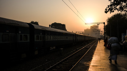 sunset over train