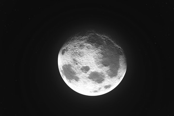 Moon phase realistic illustration on black background. Detailed moon surface with craters in the space