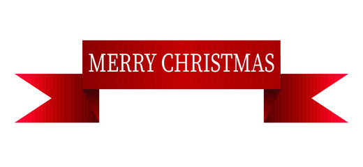 Winter card Merry Christmas, banner ribbon red color isolated on white background. Vector illustration