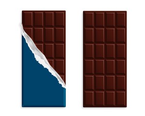 Black chocolate bars in wrapper and without set