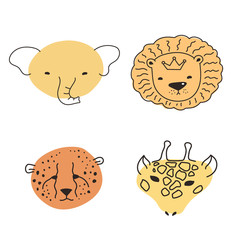 Vector illustration with set of doodle animals. Children hand drawn illustration with doodle pets. Bright color trendy design for print, textile, postcard, advertising, kid design