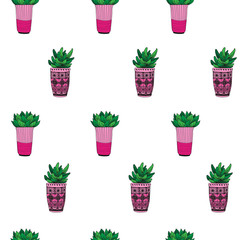 Vector seamless pattern with home plants in pots. Colorful design for print, textile, postcard