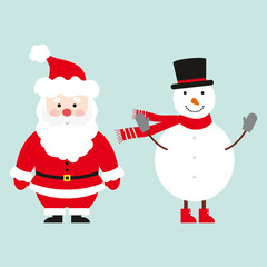 christmas card with snowman and santa claus