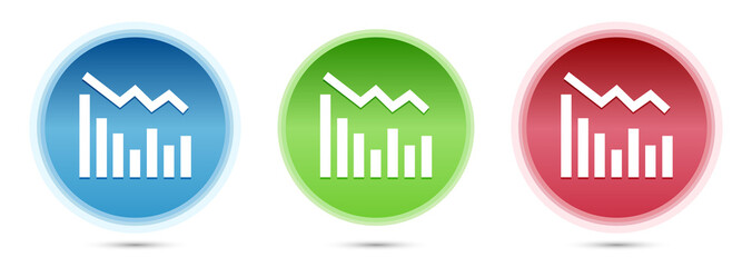 Statistics down icon glass round buttons set illustration