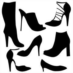 silhouettes of shoes, a set of black drawings, isolates on a white background