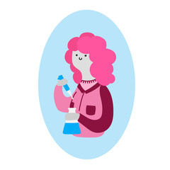Flat vector illustration with a female scientist. Flat vector illustration with a woman in science