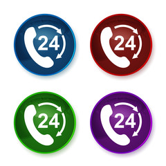 24 hours open phone rotate arrow icon shiny round buttons set illustration