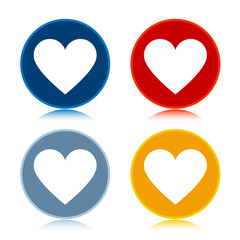 Heart icon trendy flat round buttons set illustration design