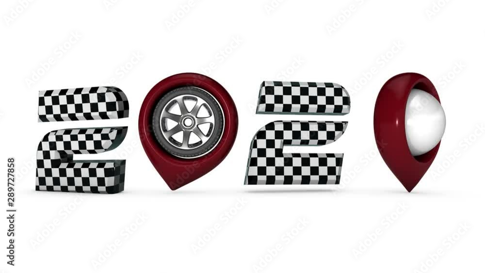 Poster 3d animation of the date 2020 new year. the numbers are colored with a checkerboard texture. pins na