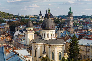Fototapeta na wymiar Panoramic view from roof of Lviv Opera House