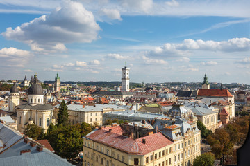 Naklejka na ściany i meble Panoramic view from roof of Lviv Opera House