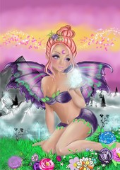 Obraz na płótnie Canvas Little fairy with butterfly and cristal