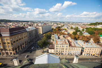 Obraz premium Panoramic view from roof of Lviv Opera House