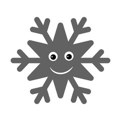 Snowflake smiley baby face. Cute winter gray snow flake, smile, isolated white background. Happy fun character, kid emoticon. Drawing cartoon doodle. Holiday child decoration. Vector illustration