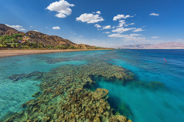 Fototapeta na wymiar View at the Red Sea in resort city of Eilat, Israel