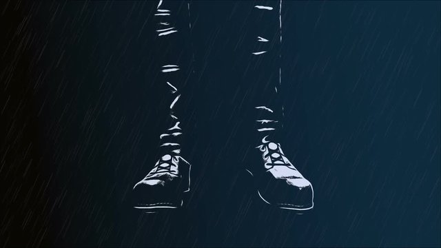 Comic ink drawing male boots walking in the rain.mov