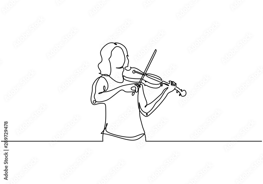 Poster continuous one line drawing of violinist. violin player classical music instrument theme.