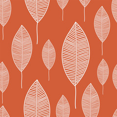 Seamless leafs pattern randomly distributed. Decorations and ornament.