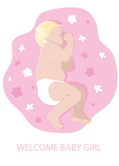 A charming child sleeps on a pink sheet.