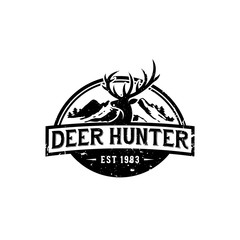Obraz premium Vintage Vector Ilustration logo of Hunter Deer with mountain ilustration