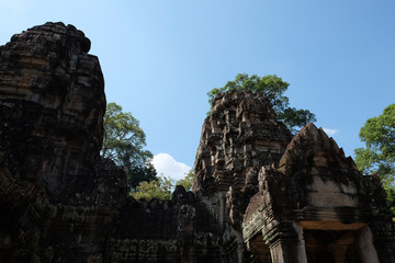 Medieval dilapidated building in Indochina. The ruins of an ancient Hindu temple.