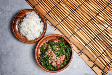 Thai Food stir fried pork with basil Cook by order