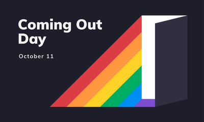 Coming out day. October 11. Rainbow. Banner, poster, postcard. - 289734856