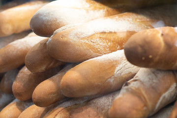 French baguettes at the market Selective focus