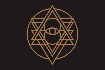 Sacred Geometry Forms with Eye. Vector illustration. Geometric Logo Design, Spirograph Lines. Alchemy Symbol, Occult and Mystic Sign.