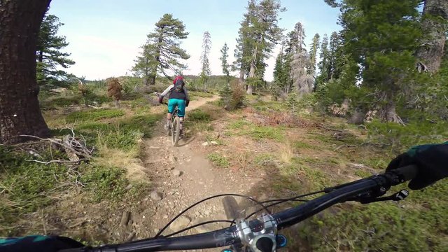 Follow Cam Of Cyclist Riding A Trail