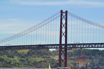 Ponte 25 de Abril bridge on Tajo river, Lisbon, Portugal
