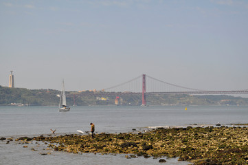 Ponte 25 de Abril bridge. Tajo river, Lisbon, Portugal