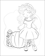 Coloring book Halloween cat girl