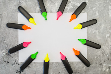 Paper sheet and colorful markers, stationery