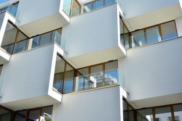 Modern European residential apartment buildings quarter. Abstract architecture, fragment of modern urban geometry.