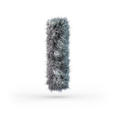 Uppercase fluffy and furry gray font. Letter I. 3D