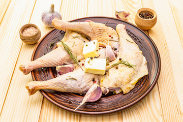Raw chicken legs. Fresh BIO ingredient for preparation traditional food