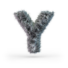 Uppercase fluffy and furry gray font. Letter Y. 3D