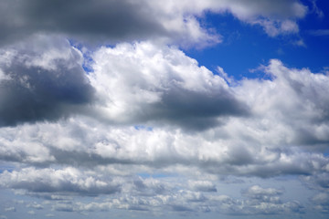 White fluffy clouds with a blue sky background