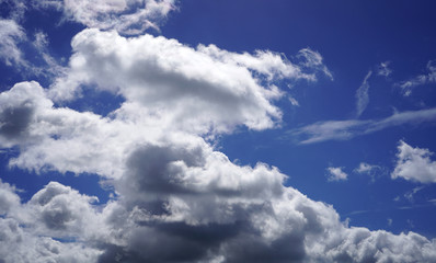 White fluffy clouds with a blue sky background