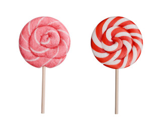 two Christmas candies in different colors, on a white background