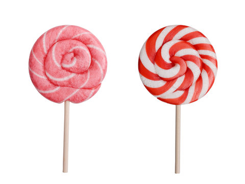 two Christmas candies in different colors, on a white background