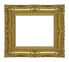 Golden frame for paintings, mirrors or photo isolated on white background