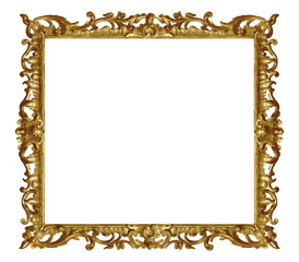 Golden frame for paintings, mirrors or photo isolated on white background