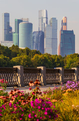 Fototapeta premium View of Moscow City from the Luzhnetskaya Embankment.